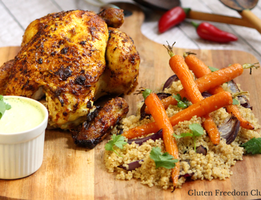 Indian Spiced Chicken with Roasted Carrot Quinoa & Coriander Yogurt Sauce